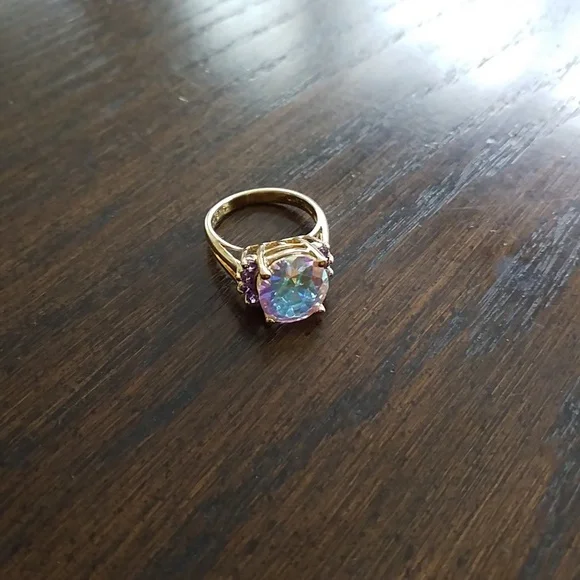 Mercury Mystic Topaz Cut Gemstone Ring In Gold Over Sterling Silver. - Picture 2 of 5